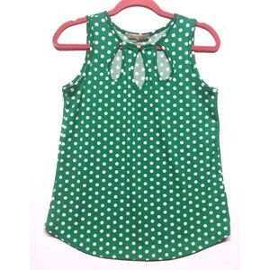 Coco's CloZet top sleeveless Polka Dot green white Sz S Stretch keyhole front EC